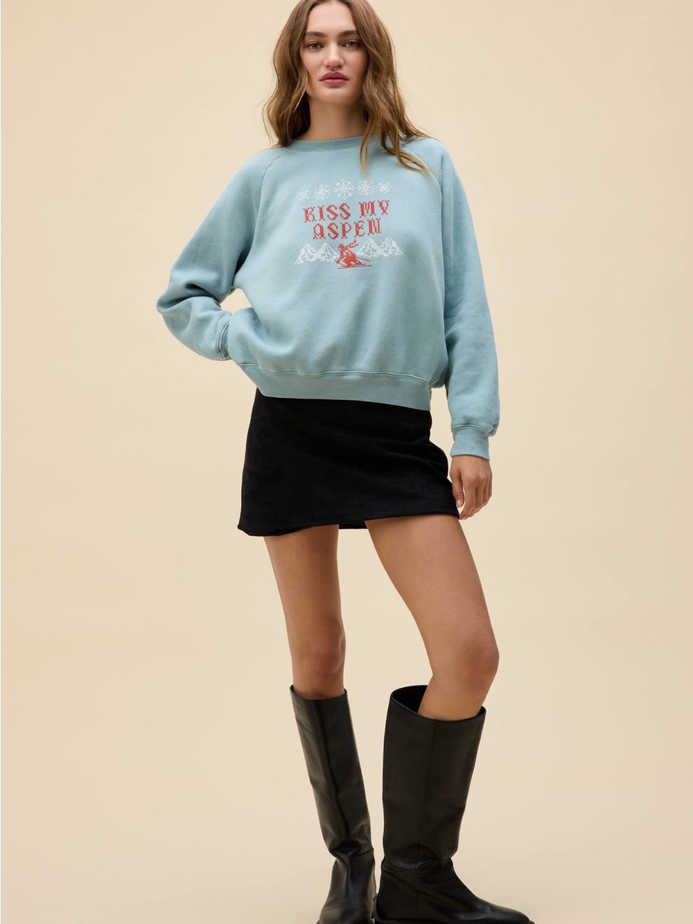 Daydreamer Kiss My Aspen Shrunken Crewneck Size XL Ski Lodge NWOT